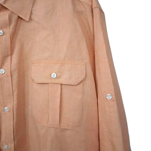 Bills Khakis Shirt Mens 2XL Linen Blend Roll Tab Long Sleeves Orange Pockets XXL - Picture 2 of 8